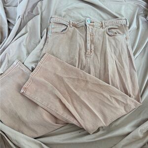 Zara Tan Straight Leg Jeans Soft Washed Finish